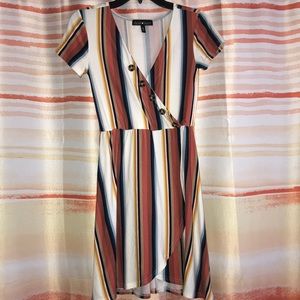 Multi-Colored Striped Wrap Dress